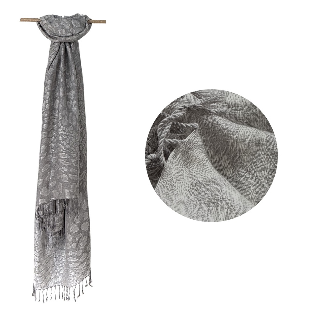 Elegant Silver & Gray Patterned Embroidered Scarf - Picture 1 of 2